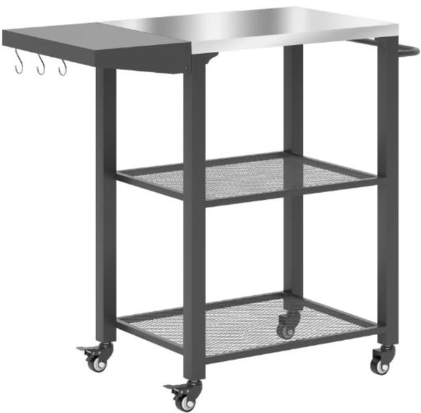 English Elm Stainless Steel Outdoor Grill Cart with Foldable Extension Three Shelves and Swivel Casters T3971P425242