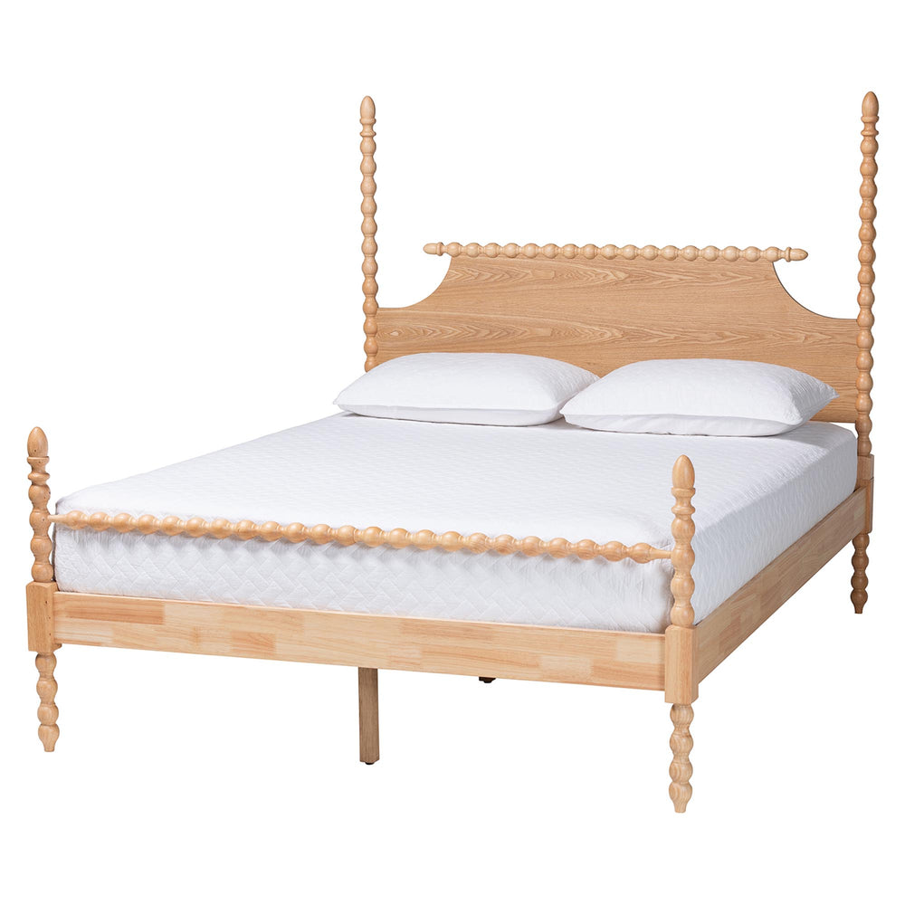Baxton Studio Caliana Vintage-inspired Platform Bed – Artisanal Wooden Frame With Spindle Posts Natural Brown Solid Rubber Wood+Mdf Veneer+Chipboard(Frame),Lvl(Bed Slats) Sw8638-natural-king Poster Bed