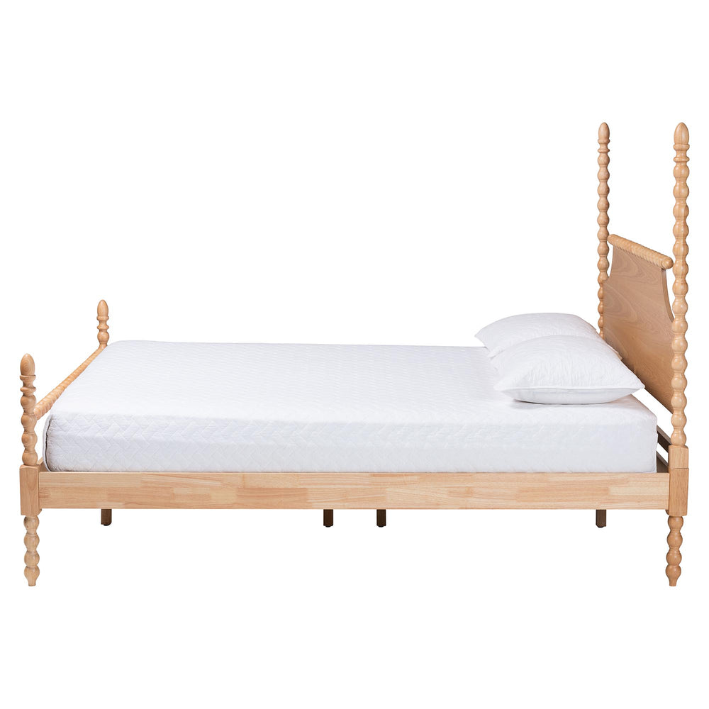 Baxton Studio Caliana Vintage-inspired Platform Bed – Artisanal Wooden Frame With Spindle Posts Natural Brown Solid Rubber Wood+Mdf Veneer+Chipboard(Frame),Lvl(Bed Slats) Sw8638-natural-king Poster Bed