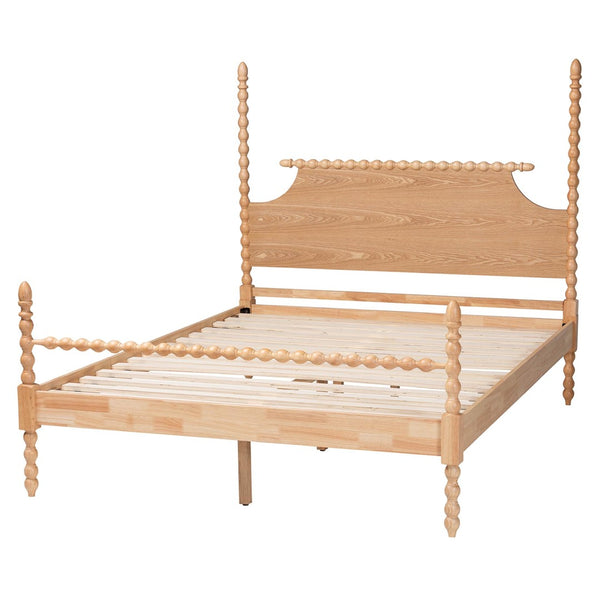 Baxton Studio Baxton Studio Caliana Vintage-Inspired Four-Poster Platform Bed with Turned Spindle Accents King SW8638-Natural-King Poster Bed