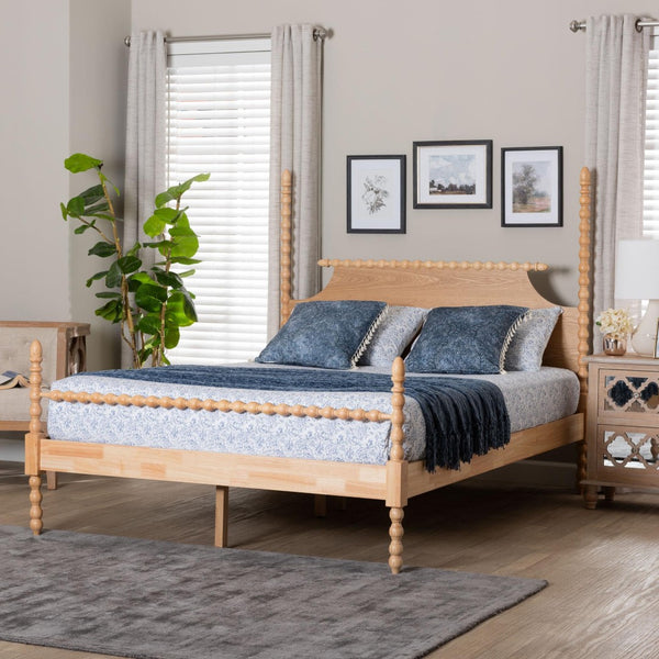 Baxton Studio Baxton Studio Caliana Vintage-Inspired Four-Poster Platform Bed with Turned Spindle Accents King SW8638-Natural-King Poster Bed