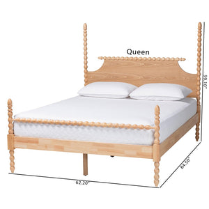 Baxton Studio Baxton Studio Caliana Vintage-Inspired Four-Poster Platform Bed with Turned Spindle Accents King SW8638-Natural-King Poster Bed