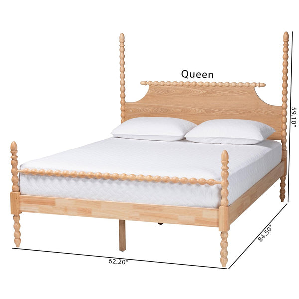 Baxton Studio Baxton Studio Caliana Vintage-Inspired Four-Poster Platform Bed with Turned Spindle Accents King SW8638-Natural-King Poster Bed