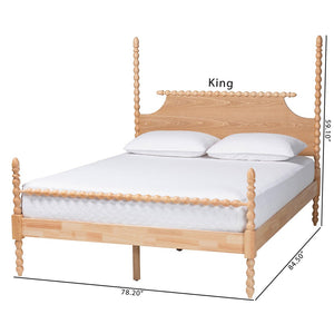 Baxton Studio Baxton Studio Caliana Vintage-Inspired Four-Poster Platform Bed with Turned Spindle Accents King SW8638-Natural-King Poster Bed