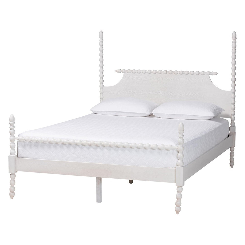 Baxton Studio Baxton Studio Caliana Four-Poster Platform Bed - Vintage-Inspired Wooden Frame with Spindle Posts Queen SW8638-White-Queen Poster Bed