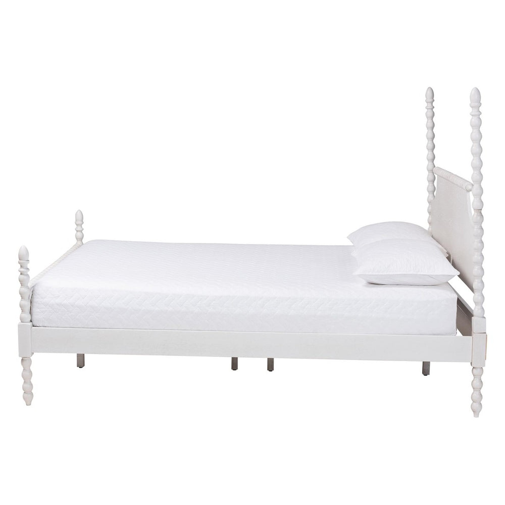 Baxton Studio Baxton Studio Caliana Four-Poster Platform Bed - Vintage-Inspired Wooden Frame with Spindle Posts Queen SW8638-White-Queen Poster Bed