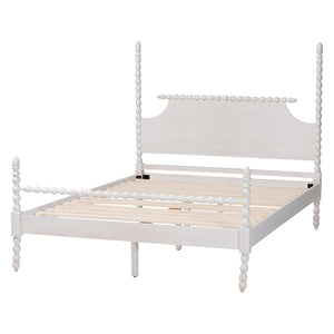 Baxton Studio Baxton Studio Caliana Four-Poster Platform Bed - Vintage-Inspired Wooden Frame with Spindle Posts Queen SW8638-White-Queen Poster Bed