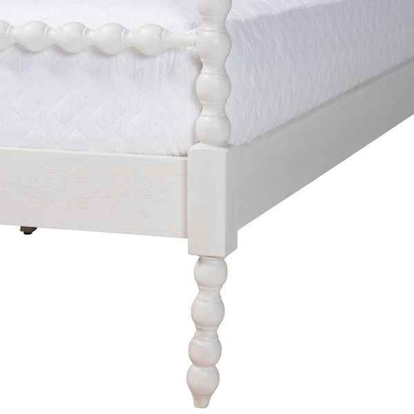 Baxton Studio Baxton Studio Caliana Four-Poster Platform Bed - Vintage-Inspired Wooden Frame with Spindle Posts Queen SW8638-White-Queen Poster Bed