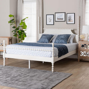 Baxton Studio Baxton Studio Caliana Four-Poster Platform Bed - Vintage-Inspired Wooden Frame with Spindle Posts Queen SW8638-White-Queen Poster Bed