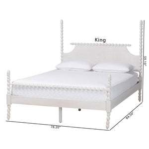 Baxton Studio Baxton Studio Caliana Four-Poster Platform Bed - Vintage-Inspired Wooden Frame with Spindle Posts Queen SW8638-White-Queen Poster Bed