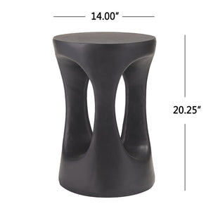 English Elm 14 Inch Handcrafted Mgo Cylinder Side Table Matte Black for Indoor Outdoor Spaces N772P390735B