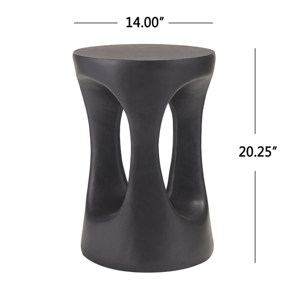English Elm 14 Inch Handcrafted Mgo Cylinder Side Table Matte Black for Indoor Outdoor Spaces N772P390735B