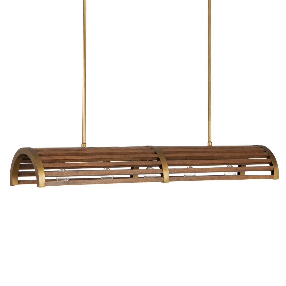 Woodbine Rectangular Modern Farmhouse Chandelier in Chestnut & Brass - Perfect for Kitchen Islands!