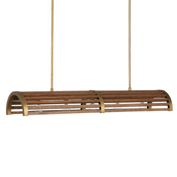 Woodbine Rectangular Modern Farmhouse Chandelier in Chestnut & Brass - Perfect for Kitchen Islands!
