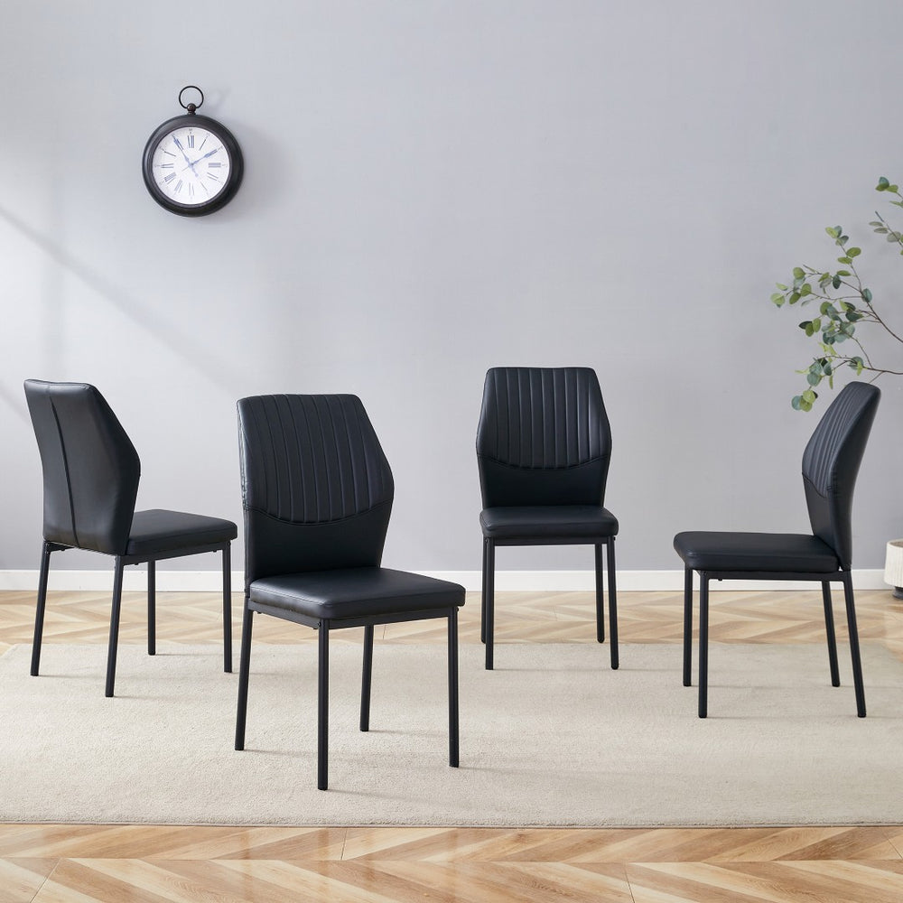 English Elm Luxury Pu Upholstered Dining Chair Set of 4 with Channel Stitching and Metal Legs W1512P494634