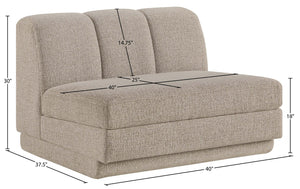 Meridian Furniture Modari Channel Tufted Armless Modular Chair Chenille Upholstered for Modern Living Room Beige 143Beige-Armless