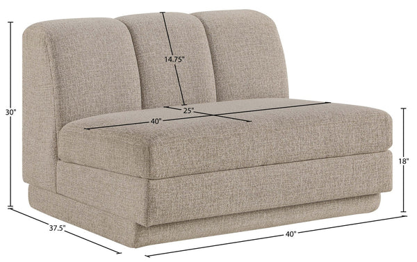 Meridian Furniture Modari Channel Tufted Armless Modular Chair Chenille Upholstered for Modern Living Room Beige 143Beige-Armless