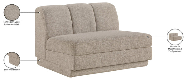 Meridian Furniture Modari Channel Tufted Armless Modular Chair Chenille Upholstered for Modern Living Room Beige 143Beige-Armless