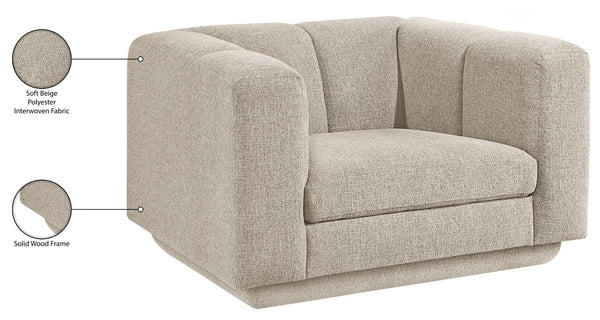 Meridian Furniture Modari Channel Tufted Chenille Accent Chair for Stylish Living Room Comfort and Decor Beige 143Beige-C