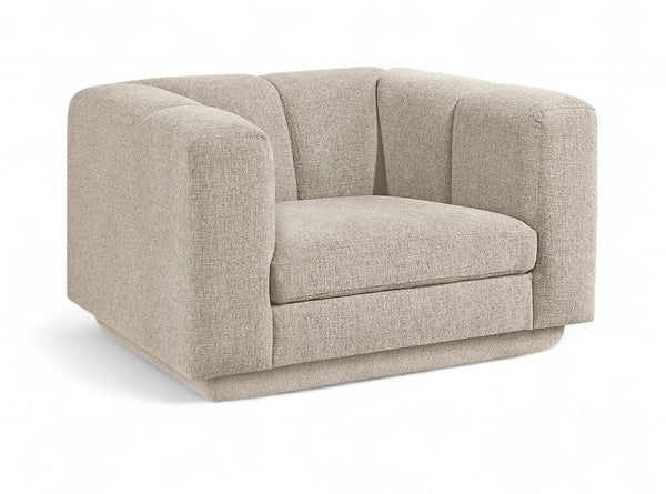 Meridian Furniture Modari Channel Tufted Chenille Accent Chair for Stylish Living Room Comfort and Decor Beige 143Beige-C