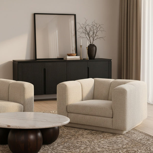 Meridian Furniture Modari Channel Tufted Chenille Accent Chair for Stylish Living Room Comfort and Decor Beige 143Beige-C