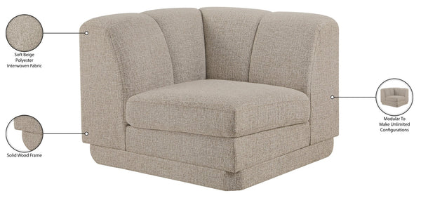 Meridian Furniture Modari Channel Tufted Chenille Corner Chair Modular Accent Seat for Living Room Sectional Beige 143Beige-Corner