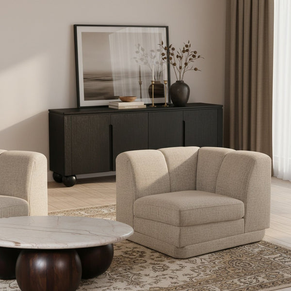 Meridian Furniture Modari Channel Tufted Chenille Corner Chair Modular Accent Seat for Living Room Sectional Beige 143Beige-Corner