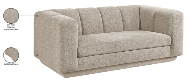 Meridian Furniture Modari Channel Tufted Loveseat Chenille Fabric Contemporary Living Room Sofa Seating Beige 143Beige-L