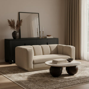 Meridian Furniture Modari Channel Tufted Loveseat Chenille Fabric Contemporary Living Room Sofa Seating Beige 143Beige-L