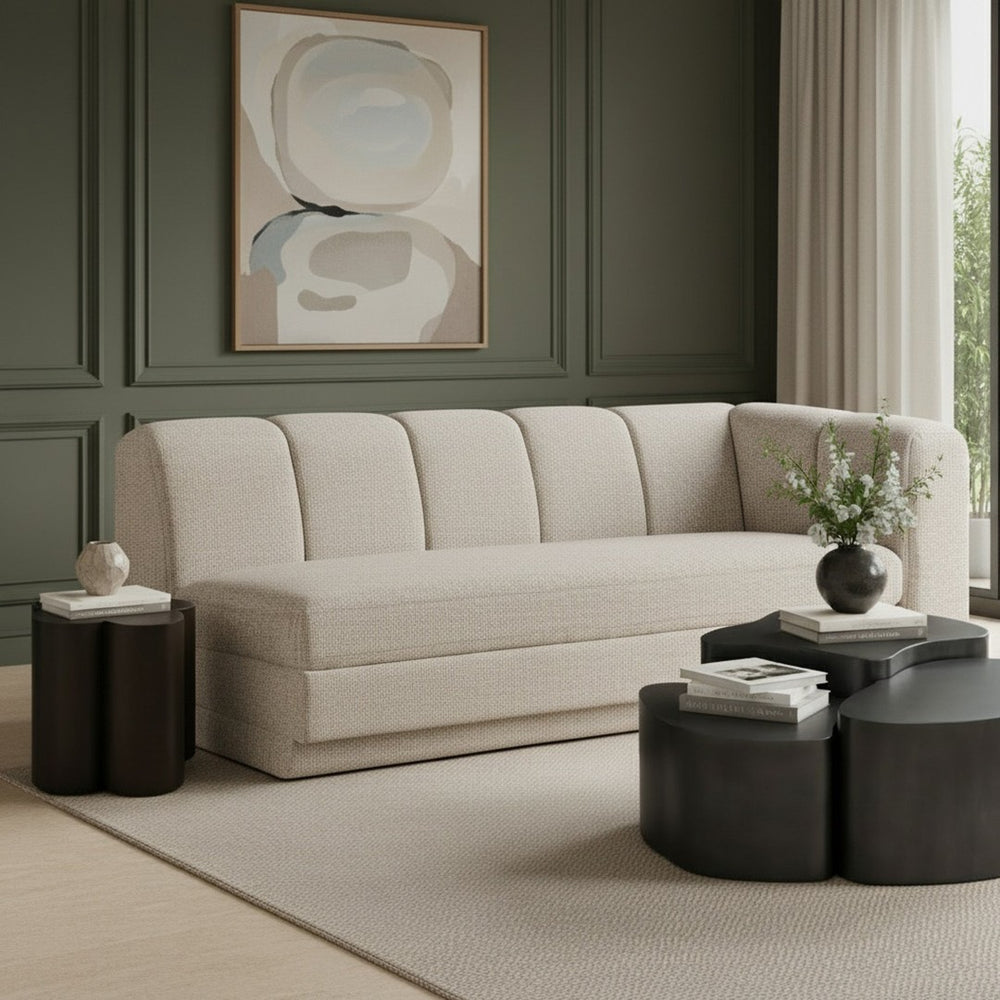 Meridian Furniture Modari Channel Tufted Right Arm Chenille Modular Sofa Piece for Modern Living Rooms Beige 143Beige-RAS