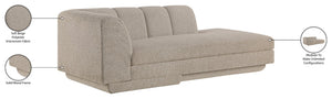 Meridian Furniture Modari Channel Tufted Chenille Chaise Lounge Sectional Piece for Modern Living Room Beige 143Beige-RC