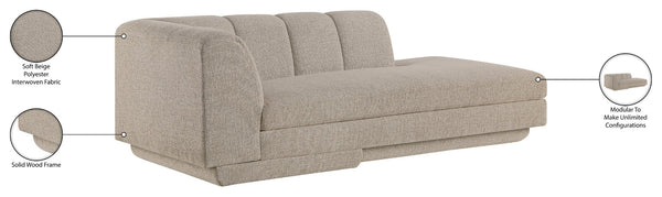 Meridian Furniture Modari Channel Tufted Chenille Chaise Lounge Sectional Piece for Modern Living Room Beige 143Beige-RC