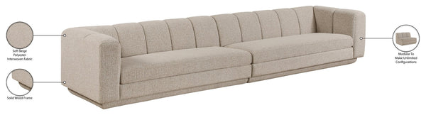 Meridian Furniture Modari Two Piece Modular Sofa Chenille Blend Channel Tufted Contemporary Living Room 143Beige-S2A