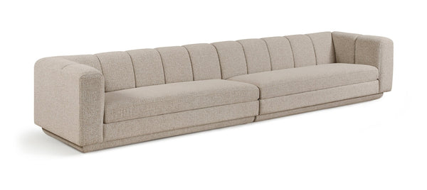 Meridian Furniture Modari Two Piece Modular Sofa Chenille Blend Channel Tufted Contemporary Living Room 143Beige-S2A