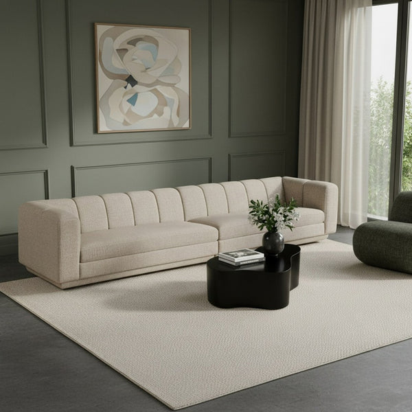 Meridian Furniture Modari Two Piece Modular Sofa Chenille Blend Channel Tufted Contemporary Living Room 143Beige-S2A