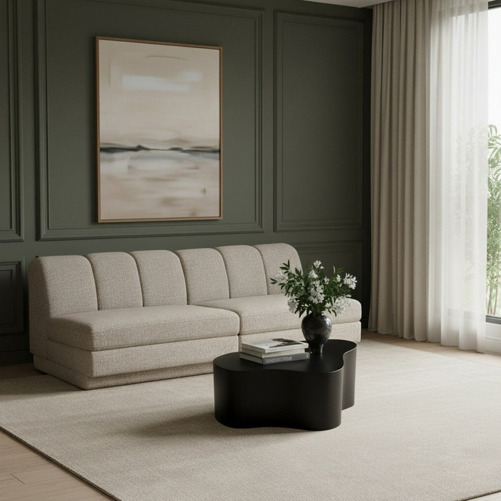 Meridian Furniture Modari Channel Tufted Chenille Modular Sofa Two Piece Living Room Seating 143Beige-S2B