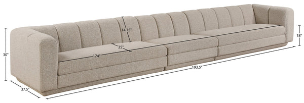 Meridian Furniture Modari Three Piece Chenille Modular Sectional Sofa with Channel Tufted Back 143Beige-S3A
