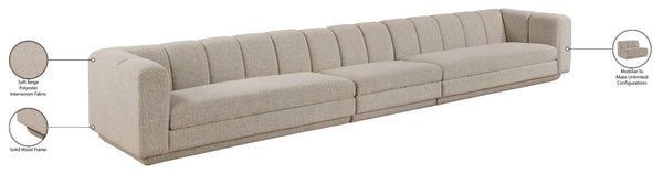 Meridian Furniture Modari Three Piece Chenille Modular Sectional Sofa with Channel Tufted Back 143Beige-S3A