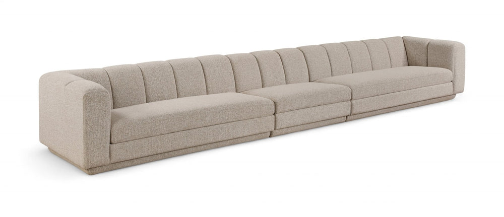 Meridian Furniture Modari Three Piece Chenille Modular Sectional Sofa with Channel Tufted Back 143Beige-S3A
