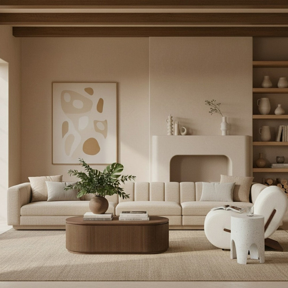 Meridian Furniture Modari Three Piece Chenille Modular Sectional Sofa with Channel Tufted Back 143Beige-S3A