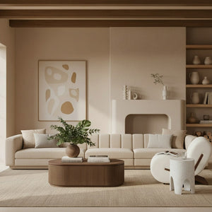 Meridian Furniture Modari Three Piece Chenille Modular Sectional Sofa with Channel Tufted Back 143Beige-S3A