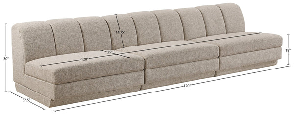 Meridian Furniture Modari Chenille Textured Modular Sofa with Channel Tufting for Modern Living Rooms 143Beige-S3B