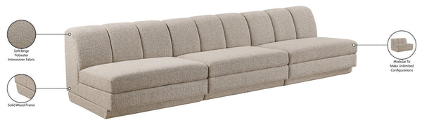 Meridian Furniture Modari Chenille Textured Modular Sofa with Channel Tufting for Modern Living Rooms 143Beige-S3B