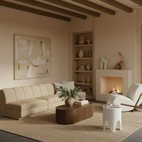 Meridian Furniture Modari Chenille Textured Modular Sofa with Channel Tufting for Modern Living Rooms 143Beige-S3B