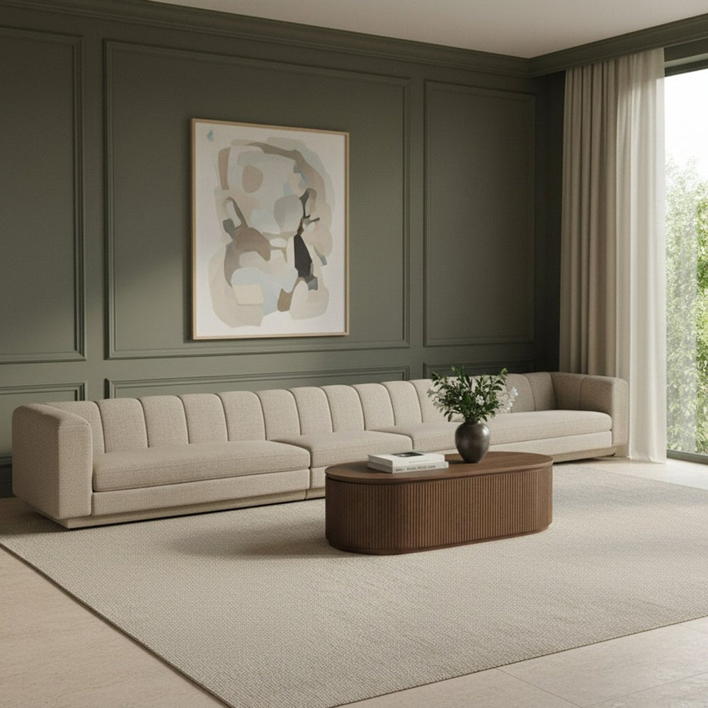 Meridian Furniture Modari 4 Piece Modular Sectional Sofa with Channel Tufted Back in Chenille Fabric 143Beige-S4A