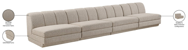 Meridian Furniture Modari Chenille Textured Modular Sectional Sofa with Channel Tufted Back for Living Rooms 143Beige-S4B