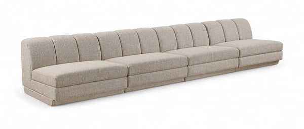 Meridian Furniture Modari Chenille Textured Modular Sectional Sofa with Channel Tufted Back for Living Rooms 143Beige-S4B