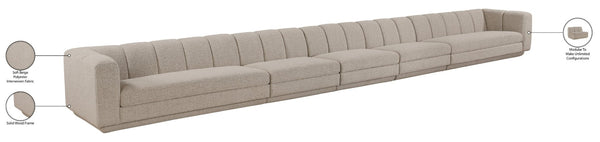 Meridian Furniture Modari Five Piece Modular Sectional Sofa Chenille Upholstered Channel Tufted Living Room 143Beige-S5A