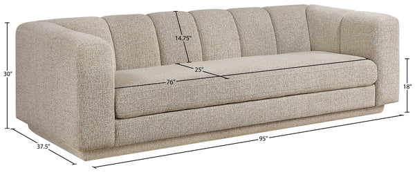 Meridian Furniture Modari Channel Tufted Chenille Sofa with Solid Wood Frame for Modern Living Room Comfort Beige 143Beige-S