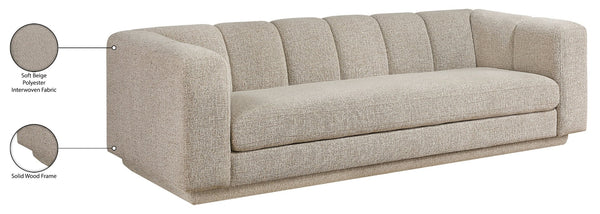 Meridian Furniture Modari Channel Tufted Chenille Sofa with Solid Wood Frame for Modern Living Room Comfort Beige 143Beige-S